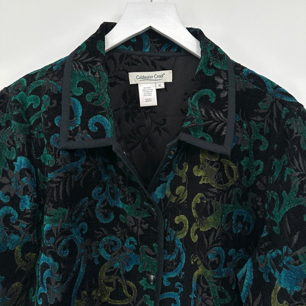 Coldwater‎ Creek Jacket Coat Size XL Reversible Brocade Embossed Forestcore Boho - Picture 3 of 15